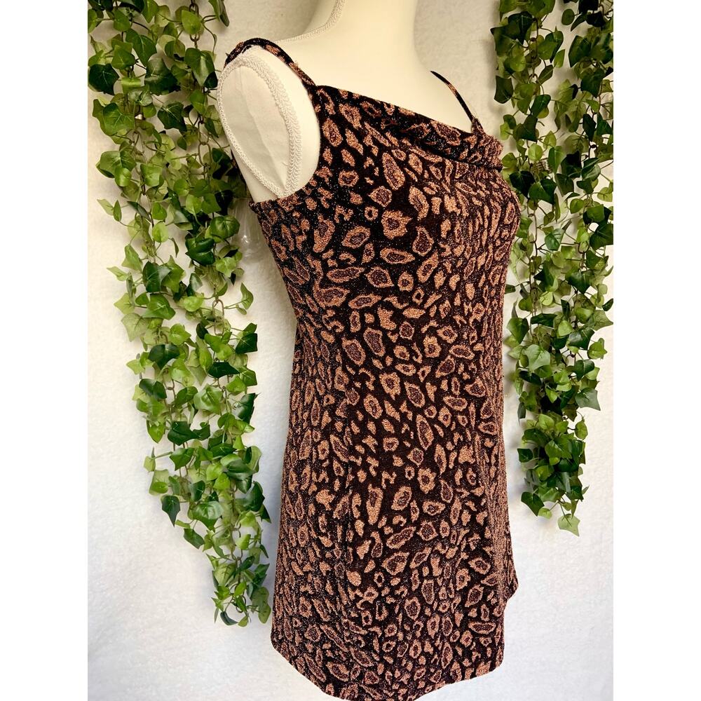 Forever 21 Black Rose Gold Cheetah Print Cowl Neck Strappy Mini Dress Small - Picture 4 of 9